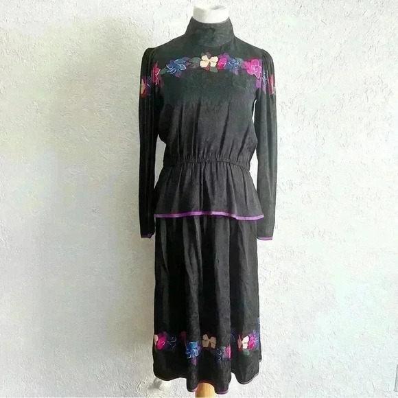 Mary McFadden silk 2 piece floral‎ print set size 4 - Picture 2 of 14